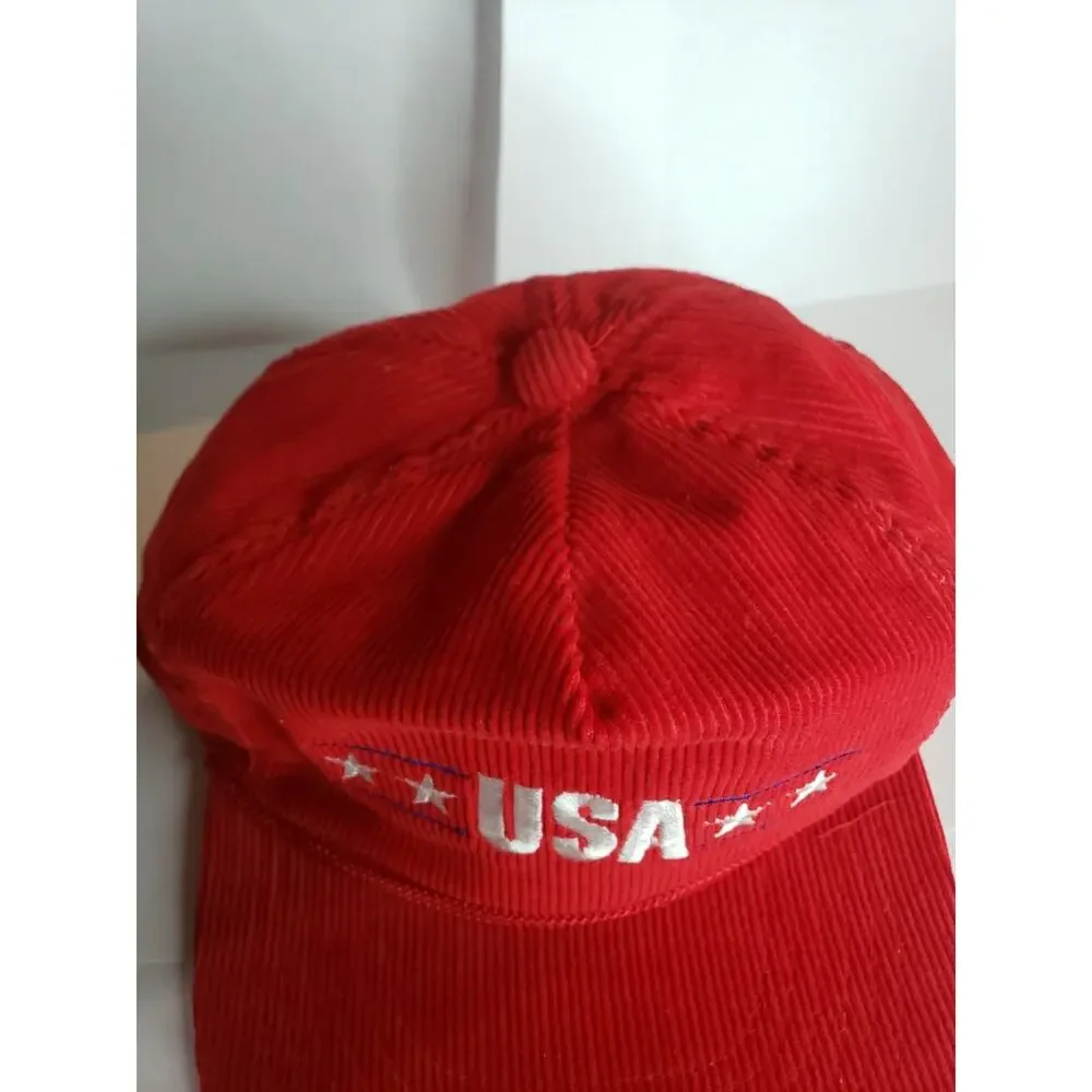 1984 LOS ANGELES OLYMPICS USA hat cap red hollywood park corduroy vintage 80s